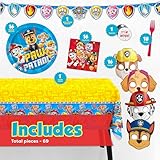 Unique Paw Patrol Birthday Decorations | Paw Patrol Party Supplies | With Paw Patrol Tablecloth, Paw Patrol Plates, Napkins, Character Masks, Forks, Button | Serves 16 Guests