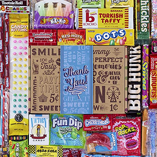 Vintage Candy Co. THANK YOU GIFT BASKET CANDY BOX For Men Or Women | SAY THANKS With A Unique Assortment of Nostalgic Decade Candy PERFECT Gratitude Gift for Women Men Girls Boys Coworkers Teens Etc.