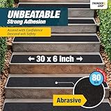 THUNDER GRIP Outdoor Stair Treads Non Slip 30" x 6" - 12-Pack Weather Resistant Exterior Grip Tape for Wooden Steps - Non Slip Stair Treads - Anti Skid Strips - Waterproof 80-Grit Adhesive Treads