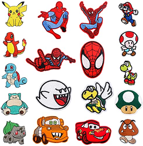 Iron on Patches for Clothing,18 pieces Anime Patches Embroidered Applique Patches,Sew on Iron on Patches Fabric Repair Patches for Kids Adult Clothes Jeans Jackets Hats Shoes Backpacks