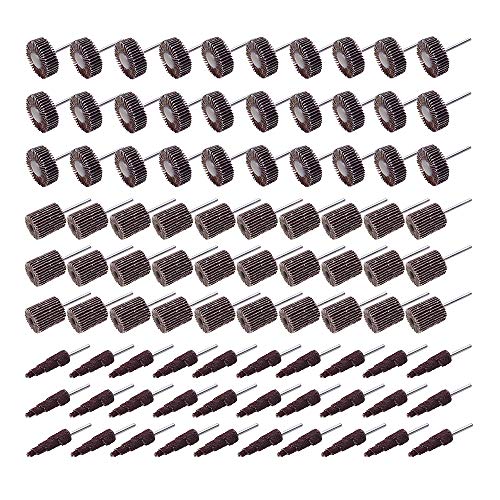 Mixiflor 90 Pcs Abrasive Flap Wheel Sander, 80 Grit 1/8" Shank Diameter Cone Shape Abrasive Sandpaper Flap Sanding Wheel