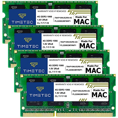 Timetec 16GB KIT(4x4GB) Compatible for Apple DDR3 1067MHz / 1066MHz PC3-8500 CL7 Dual Rank for iMac (Late 2009 21.5-inch / 27-inch) SODIMM Memory MAC RAM Upgrade for iMac 10,1 and iMac 11,1