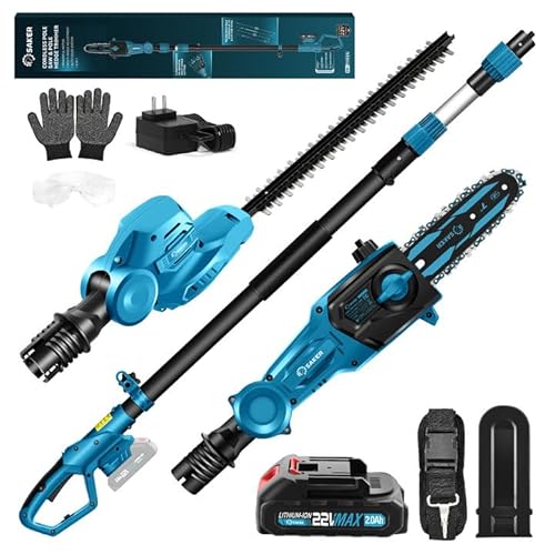 Saker Pole Saw and Pole Hedge Trimmer for Tree Trimming,66.9-98.4Inch Electric Pole Saw and Hedge Trimmer with Extension Pole,Cordless Electric Trimming Tools with Pole and 2.0Ah Battery & Charger