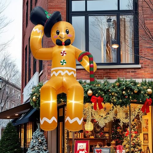 GUDELAK 10FT Christmas Inflatable Outdoor Decoration, Climbing Giant Christmas inflatables Gingerbread Decorations Outside with 8 LED, Christma Blow Ups Outdoor Roof Yard Lawn Xmas Decor