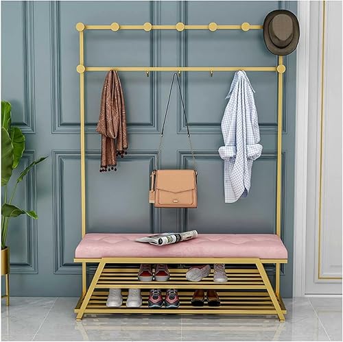 TUOYIBO Clothes Rail Rack Freestanding Floor Coat Rack, Nordic Light luxury Design Bench and Shoe Rack, Hallway Coat Hanger,for Living Room Bedroom