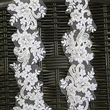 G-RUI 6cm*2yards Luxury Beaded Embroidery Flower lace Appliques for Wedding Dresses Rhinestone Applique Patches Embroidery lace parches ropa (Pure White Color)…