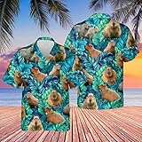 Capybara Printed Hawaiian Shirt Funny Capybara Tropical Leaves Summer Vibes Beach Shirt (as1, Alpha, 4X_l, Regular, Regular) Green