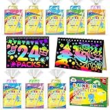 ZMLM Rainbow Scratch Party Favors Kids: Birthday Gifts Toy Bulk Scratch Art Notebook 24 Pack Birthday Goodie Bags Stuffers Girls Boys Art Craft Kit Pads Classroom Prizes School