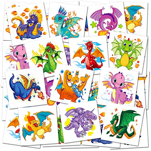 ArtCreativity Dragon Individual Temporary Tattoos for Kids - Bulk Pack of 144 Pre-Cut Dragons Tattoos in Assorted Designs, Non-Toxic 2 Inch - Dragon Tattoo Birthday Party Favors, Goodie Bag Stuffers