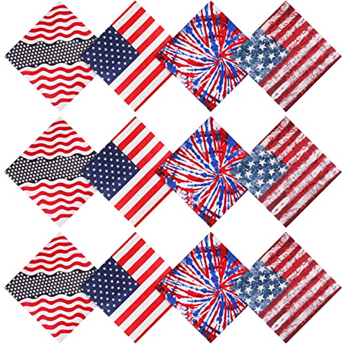 Ramede 12 Pcs Flag Bandana Handkerchief Patriotic Head Bandannas Tie Dye Head Wrap Scarf Wristband for Men Women