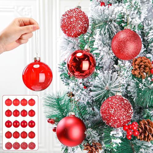Hollowfly 20 Pcs Christmas Glass Ornaments - 3.15 Inch Tree Hanging Balls for Xmas Tree, Holiday & New Year Party Decor Gift