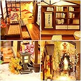 Yuzhen DIY Miniature Dollhouse Kit with Furniture and LED Lights, Japanese Wooden Dollhouse Includes Dustcover and Music Box, Decent Gift for Adults or Kids