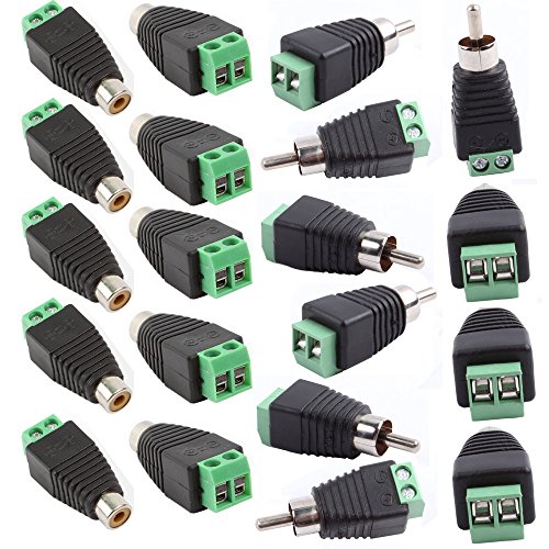 exgoofit Phono RCA Screws Male Female Plug to AV Screw Terminal Audio/Video Connector Adapter (10 Male +10 Female Connector)