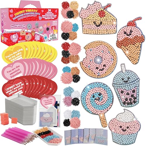 Sweet Treats Diamond Painting Kits (24ct) - Perfect Goodie Bag Party Favors for Kids Birthday Party - Each Includes Candy Gem Craft Activity & Sticker for Boys & Girls - Multi-Item Party Favor Packs