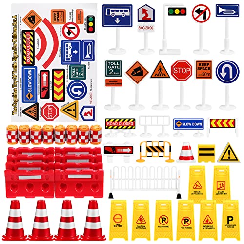 NUOBESTY Play Traffic Signs Street Signs Playset Kids Road Signs Mini Roadblocks Toyset