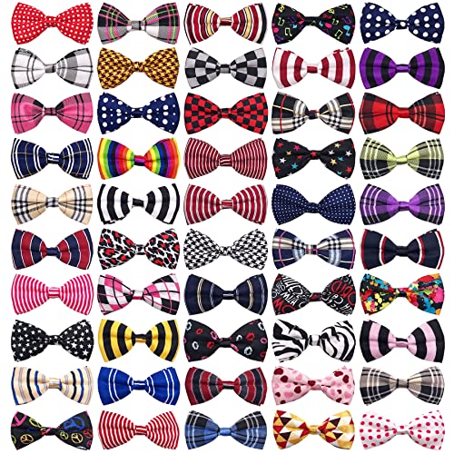 PET SHOW 50pcs Large Dog Bow Ties for Collar Bulk Bowties for Medium Big Dogs Wholesale Dog Cats Collars Attachment Sliders Grooming Accessories