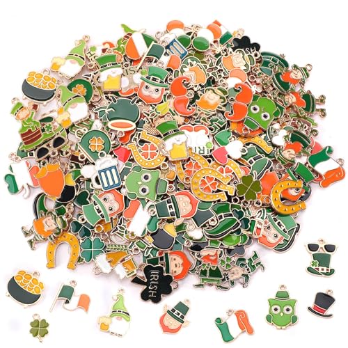 SANNIX 350pcs St. Patrick's Day Charms, Shamrock Charms for Jewelry Making - Green Hat Beer Gnome Irish Enamel Pendants for DIY Crafts Bracelets Necklaces Earrings Making Supplies