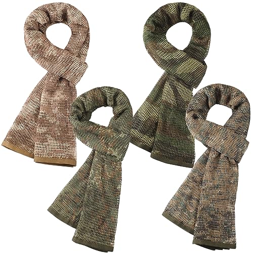 Ramede 4 Pcs Sniper Veil Mesh Net Camo Scarf Neck Scarves for Men Outdoor Camouflage Head Neck, 4 Designs