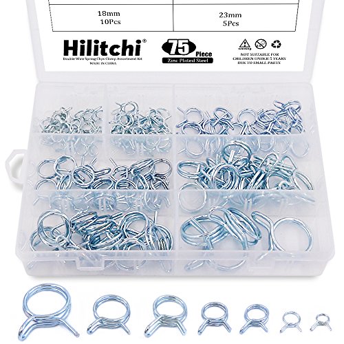 Hilitchi 75-Pcs Double Wire Fuel Line Silicone Hose Tube Spring Clips Clamp Assortment Kit