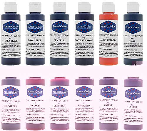 AmeriColor 12 Color Variety - Kit, Soft Gel Paste Food Coloring, 4.5 Ounce Bottles.