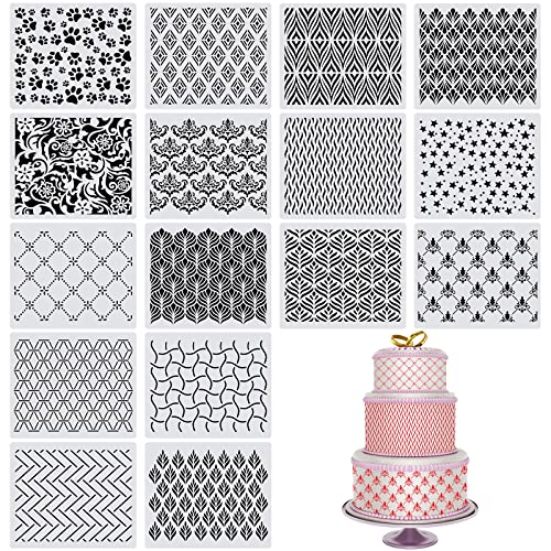 16 Pieces Cake Decoration Stencils Templates Floral Wedding Cake Molds Cookie Fondant Dessert Decorating Supplies Spray Flower Edge Molding Baking Mesh Tool Cake Decoration (Cute Style)