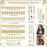 Jollidecor 80 Pcs Natural Crystal Stone Dreadlock Accessories, Hair Jewelry for Braids Hair Spirals Gems Charms Adjust Gold Loc Jewelry for Hair Cuffs for Girls Women Braids Hairstyle Decoration