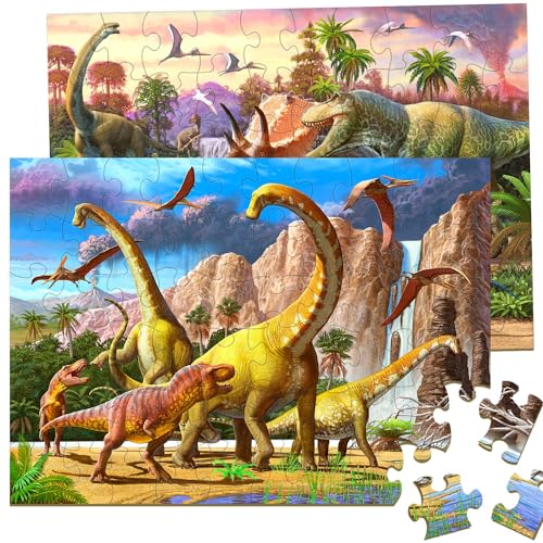 Dinosaur Puzzles for Kids Ages 4-8 Year Old - World of Huge Dinosaurs,2 Packs 60 Pieces Jigsaw Puzzle for Toddler Children Learning Educational Puzzles Toys for Boys and Girls.