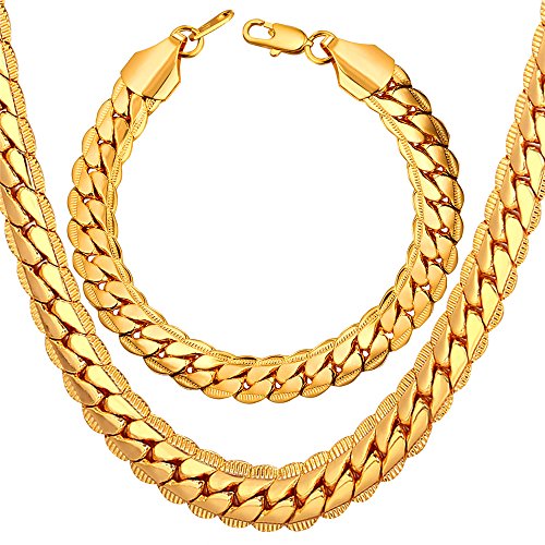 U7 Unique Snake Chain 18KGP Gold Plated Chunky Necklace Bracelet for Men Hip Hop Punk Jewelry