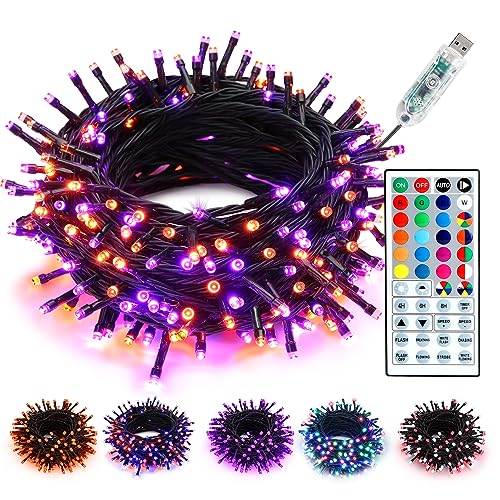 Brizled Color Changing Christmas Lights, 33ft 100 LED RGB Light String with Remote, Dimmable Mini Light String, USB Indoor Decorative Lighting Party Xmas Tree Wreath Year-Round Holiday