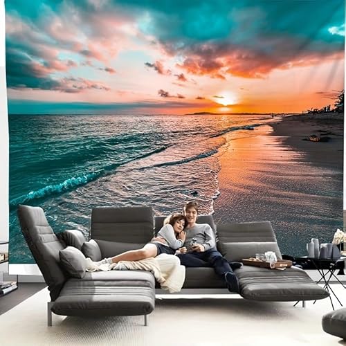 FENDROM Tropical Ocean Sunset Landscape Tapestry Wall Hanging,Sea Beach Gloden Sunshine Waves Tapestries Wall Blanket Wall Art for Dorm Living Room College Bedroom
