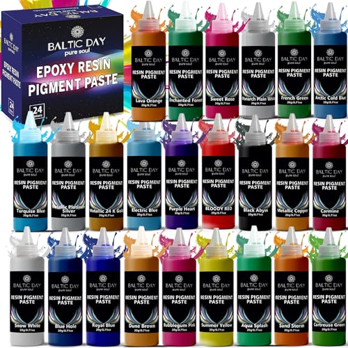 BALTIC DAY - 24 Pigment Pastes for Epoxy Resin Set [20g] - Opaque Resin Pigment - High Concentrated Mica Powder Paste - Liquid Epoxy Color Dye - Resin Colorant