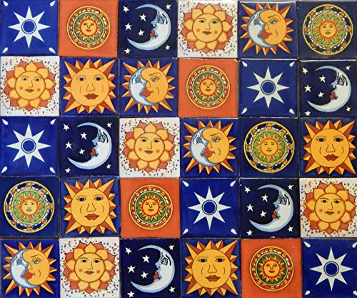 COLOR Y TRADICIN 100 Mexican Talavera Decorative Tiles, 4x4, Mixed Color, Star Pattern, 100 Pieces