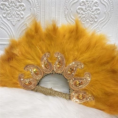 Msbfea 1pcs Newest African Turkey Feather Hand Feather Fans Feathers for Dance Wedding Decoration Fan with Sequined Beaded White Fan Color 306