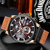 CURREN Mens Watches Luxury Chronograph Big Dial Male Watch Wrist Leather Waterproof Sport Army Military (rose gold brown)