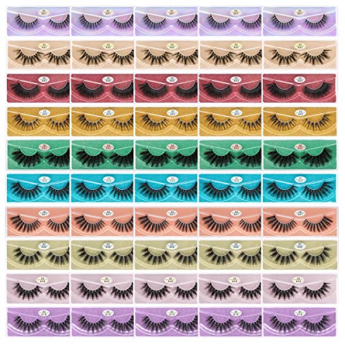 FARRED Wholesale Faux Mink Lashes Bulk 50 Boxes 10 Styles Eyelashes Volume Lashes 10 Portable Individual Boxes 10-20mm Mixed Natural Look Lash 3D False Eyelashes