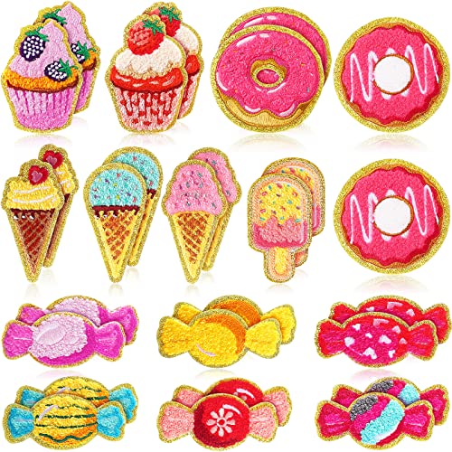 Willbond 28 Pieces Self Adhesive Chenille Patches Pink Cupcake Candy Cream Chenille Patches for Women Clothes Jeans Backpacks Birthday Party Gifts