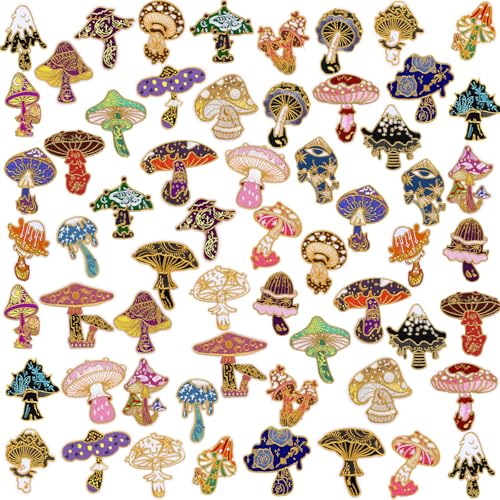 Thiccywoov 60 Pcs Iron on for Clothing Patches Mini Retro Patches Appliques Iron on Sew on Embroidered Stickers for DIY Gift Jackets Jeans Backpacks Hats Dress Pants Shoes Craft (Mushroom)