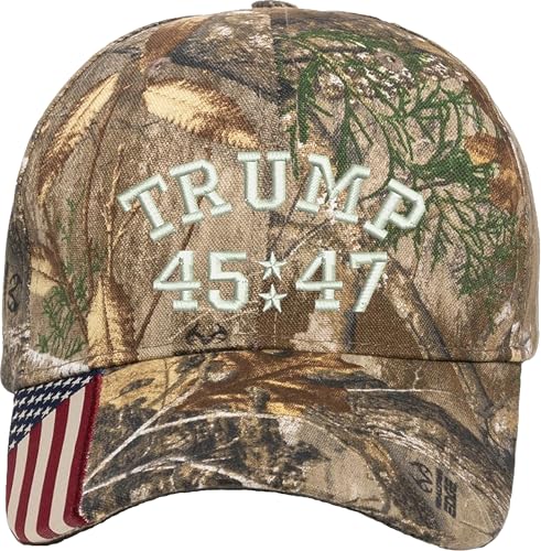 Trump 45/47 Embroidered Camo Structured Adjustable One Size Fits All Hat (US, Alpha, One Size, 305Camo/White)