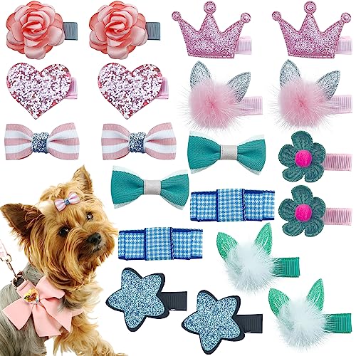 Aswewamt 20 Pcs Dog Hair Clips Bow Flower Crown Hair Barrettes Cat Dog Cute Hairpin Topknot Pet Headdress Dog Grooming Bowknot for Kitten Pet Small Dog