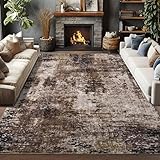 Merelax Living Room Area Rugs 5x7, Brown Rug for Bedroom Kids Room, Soft Large Modern Abstract Area Coffee Rug, Boho Vintage Washable Non Slip Carpet for Dining Room Office Study, Low Pile Rugs