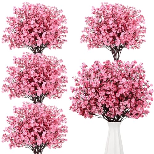 Hotop 30 Pcs Baby Breath Artificial Flowers Bulk Plastic Gypsophila Fake Flower Bouquets Silk DIY Floral Arrangement for Wedding Fall Home Table Centerpiece Party Decoration(Pink)