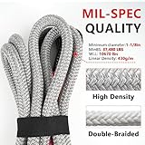 NTR 1-1/8" x 30' Kinetic Recovery Tow Rope (37,480lbs), with 2 UHMWPE Soft Shackles (40,980lbs), Heavy-Duty Offroad Snatch Strap, Vehicle Recovery kit for Jeep car Truck ATV UTV SUV, Grey