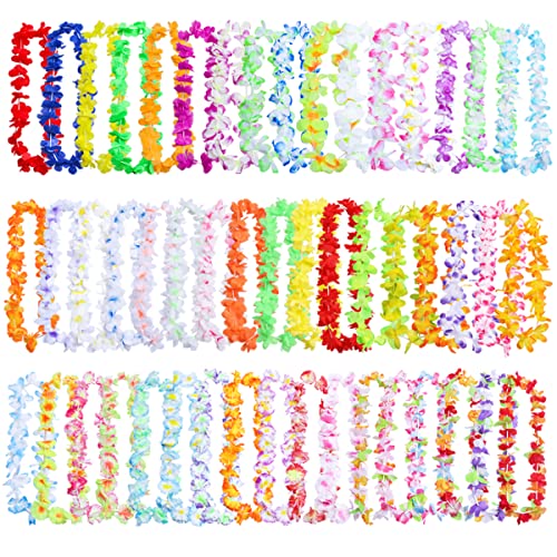 150 Pieces Hawaiian Leis Party Decorations, 50 Styles Flower Necklace Bulk for Tropical Theme Beach Supplies Night Bar Luau Aloha Beach Vacation