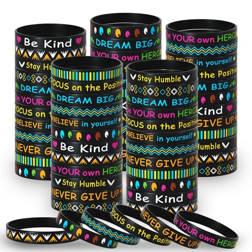 Morcheiong 120 Pieces Motivational Rubber Bracelets Wristbands Black Inspirational Quote Silicone Bands Unisex Style- 12 Designs