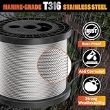 CELYND Stainless Steel Cable for Railing - 500FT 1/8" T316 Wire Rope Cable for Deck Railings System Kit