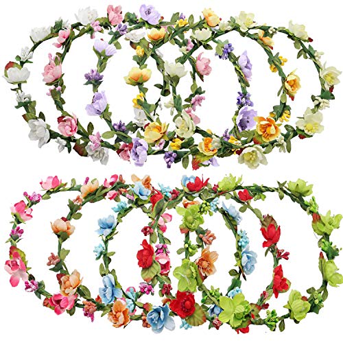 Rocutus 10pcs Bohemian Flower Crown Floral Wreath Garland Headbands Flower Crown for Women (10 Pieces)