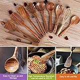 Kitchen Utenails Set with Holder,Kitchen Wooden Utensils for Cooking, Wood Utensil Natural Teak Wood Spoons for Cooking,Wooden Kitchen Utensil Set With Spatula and Ladle (11)