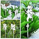 Sungmor 3PC Shabby Chic White Thick Metal Fairies Stakes, 28 Inch Tall Large Angel Statues, Decorative Stakes for Indoor Planter Plant Supporter, Outdoor Garden Lawn Patio Courtyard Landscaping Decor