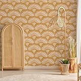 VEELIKE Mustard Yellow Geometric Wallpaper Peel and Stick Boho Wallpaper for Bedroom Bathroom Nursery 17.7''x354'' Removable Yellow Art Deco Wallpaper Renter Friendly Adhesive Contact Paper for Walls