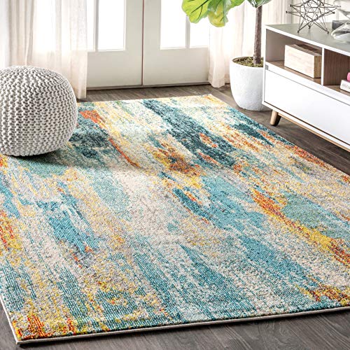JONATHAN Y CTP106B-3 Contemporary POP Modern Abstract Vintage Waterfall Blue/Cream/Yellow 3 ft. x 5 ft. Area-Rug, Bohemian,Easy-Cleaning,ForBedroom,Kitchen,LivingRoom, Non Shedding